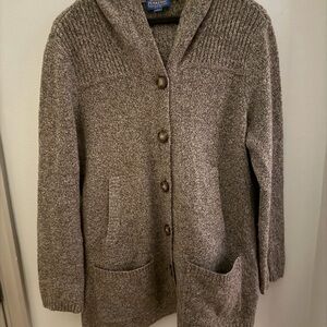 Pendleton Women's Marled Lambswool Hooded Cardigan Brown Sweater Large PETITE
